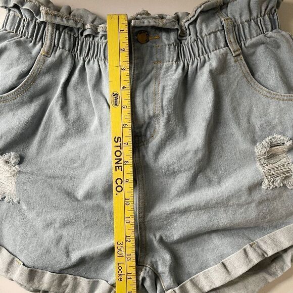 SHEIN Women's Distressed Rolled Bottom Hem Light Denim Paperbag Shorts Size 2XL - Picture 9 of 9